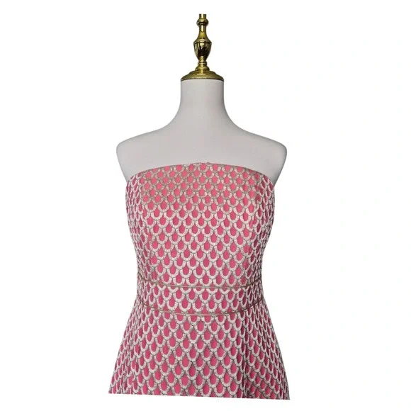 Lilly Pulitzer Josephina Strapless Dress Size 10 Coral Scallop Jacquard New - Picture 2 of 10